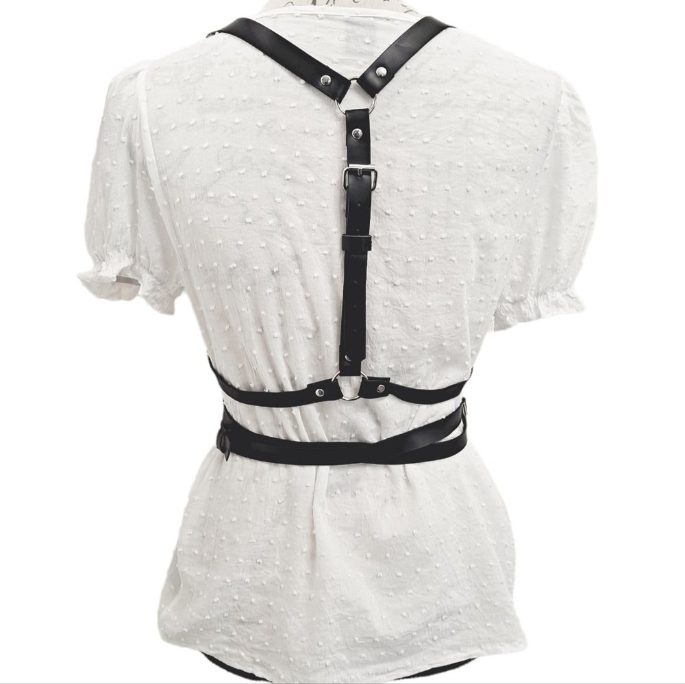 Faux leather black Underbust adjustable harness suspenders waist sexy belt - Picture 13 of 14